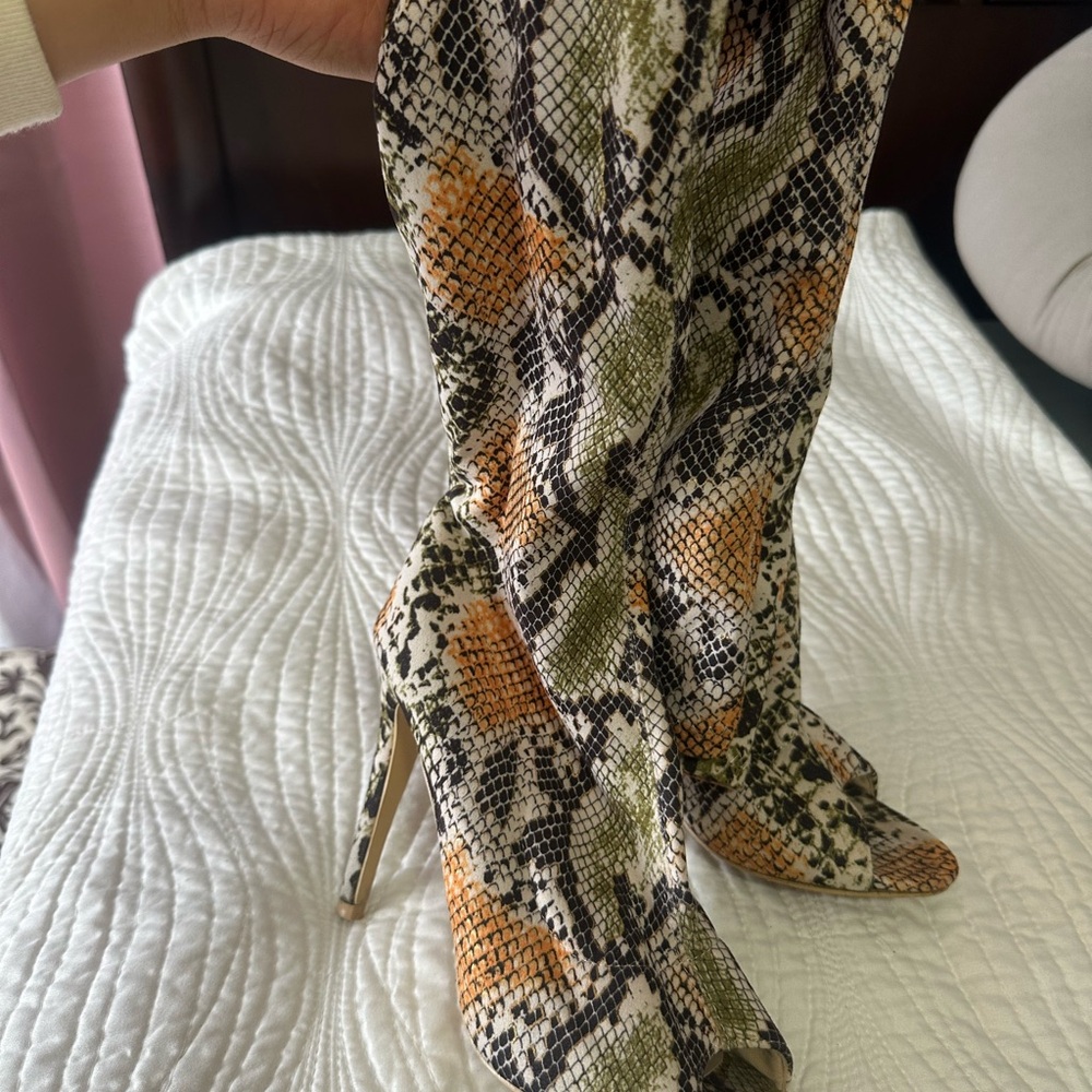 Reptile Patterned High Heel Boots